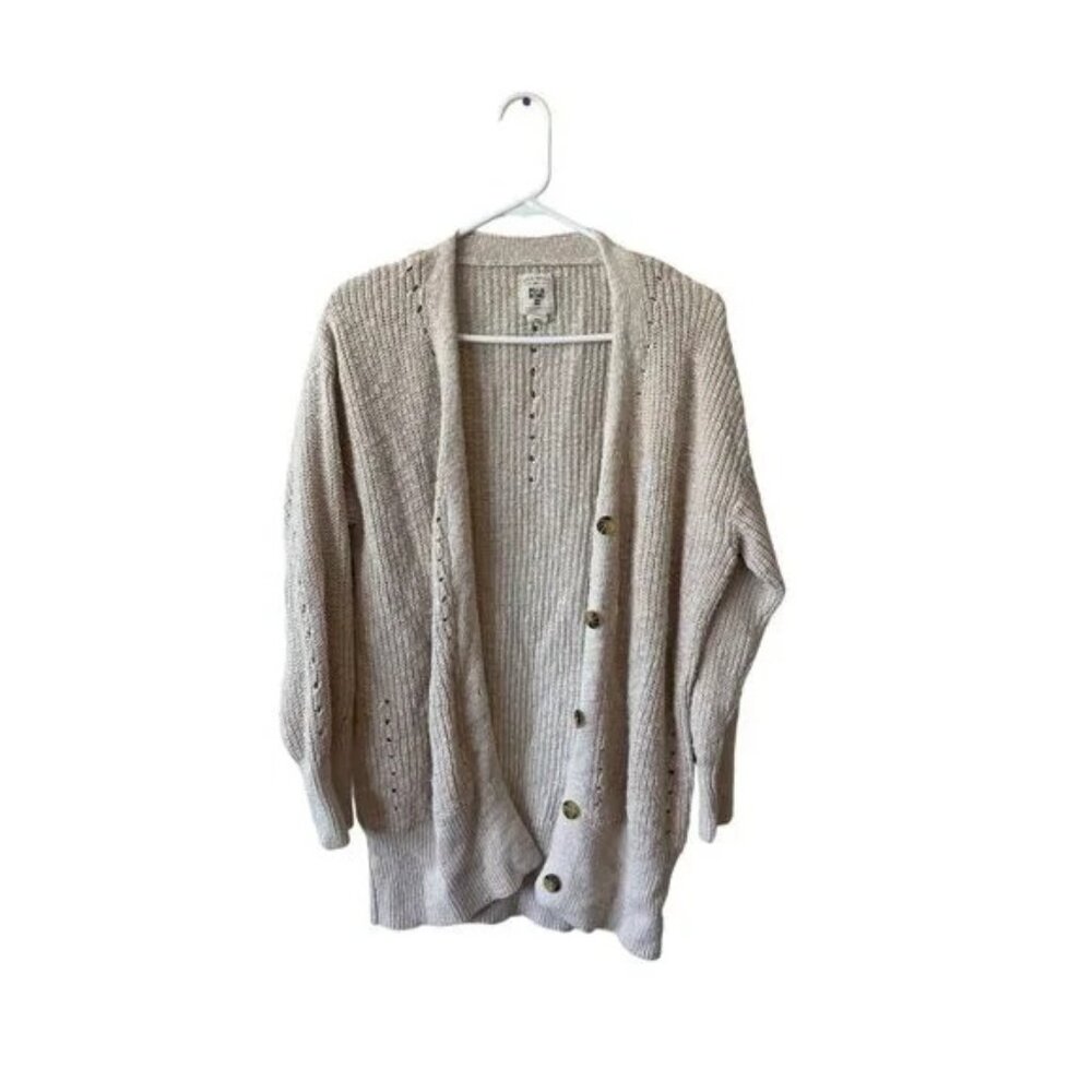 Billabong Women's Size S Waffle Stitch Beige Button Down Cardigan Beachy Comfort